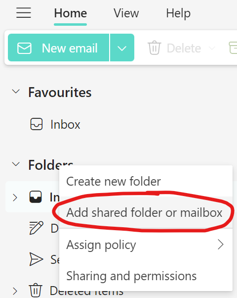 Add a shared mailbox to Outlook for Mac, Outlook on the Web